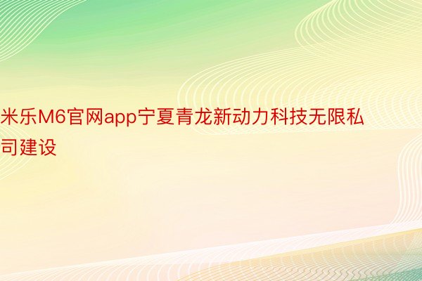 米乐M6官网app宁夏青龙新动力科技无限私司建设